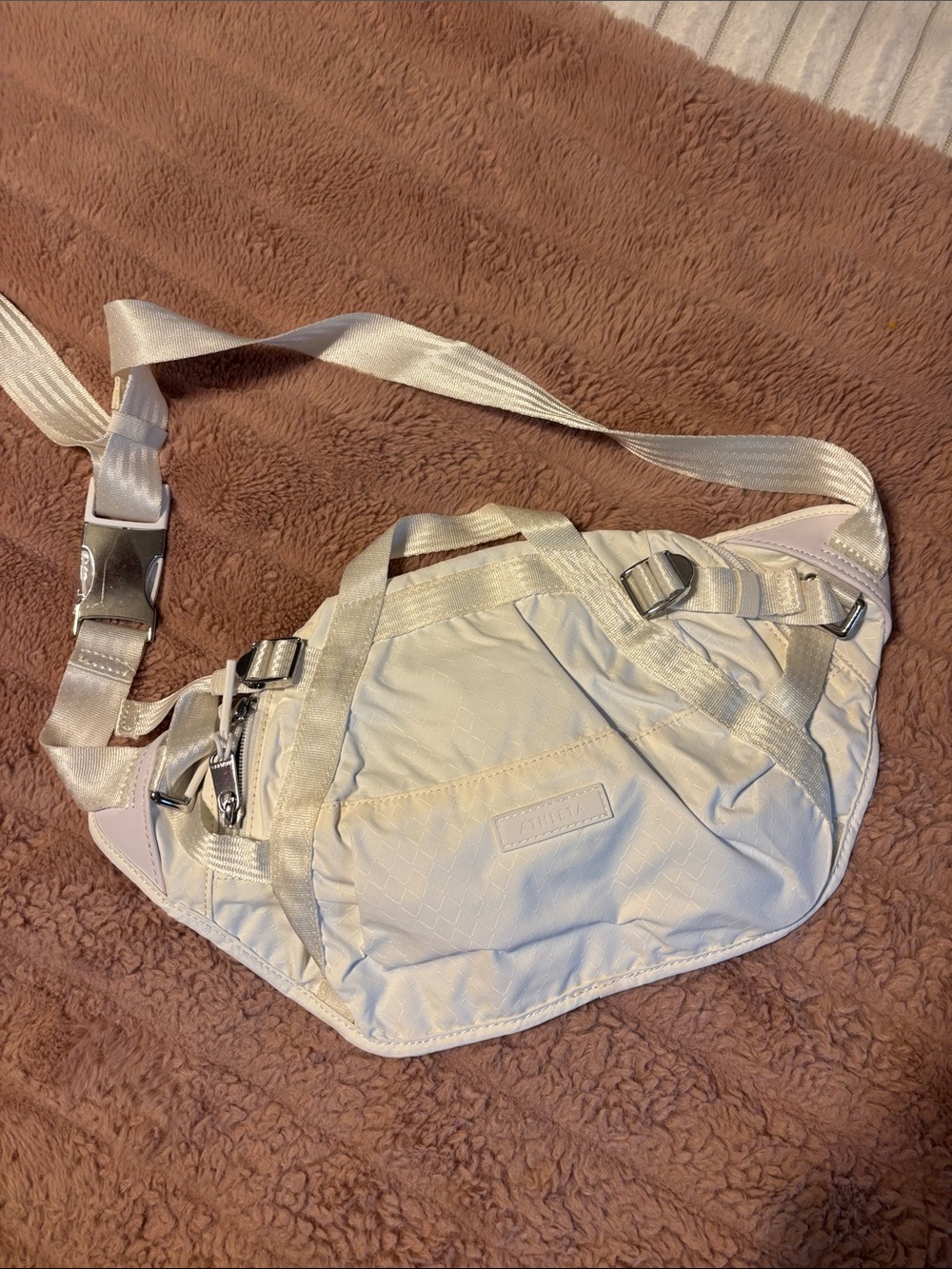 Athleta Cream Quilted Crossbody Sling Bag